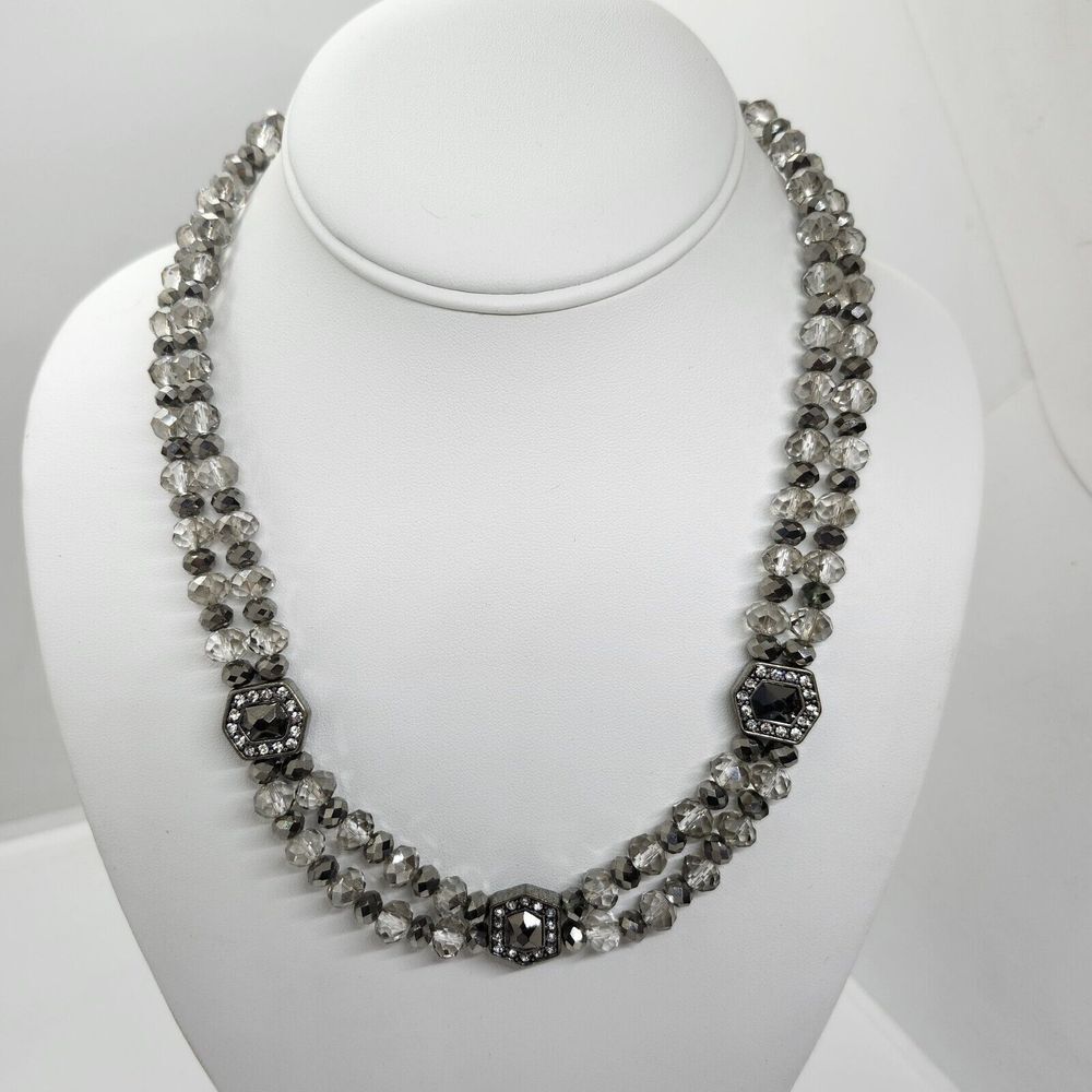 Hematite‎ Look Crystal Double Strand Necklace